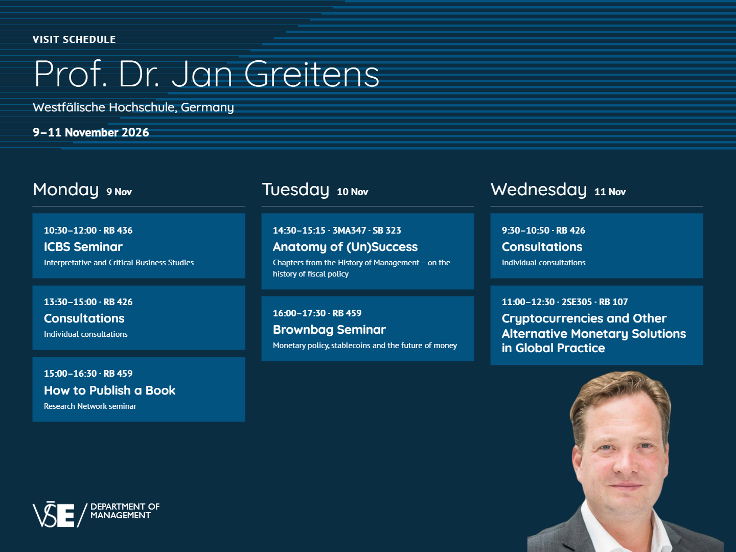 Prof. Jan Greitens of Westfälische Hochschule to Visit the Department of Management